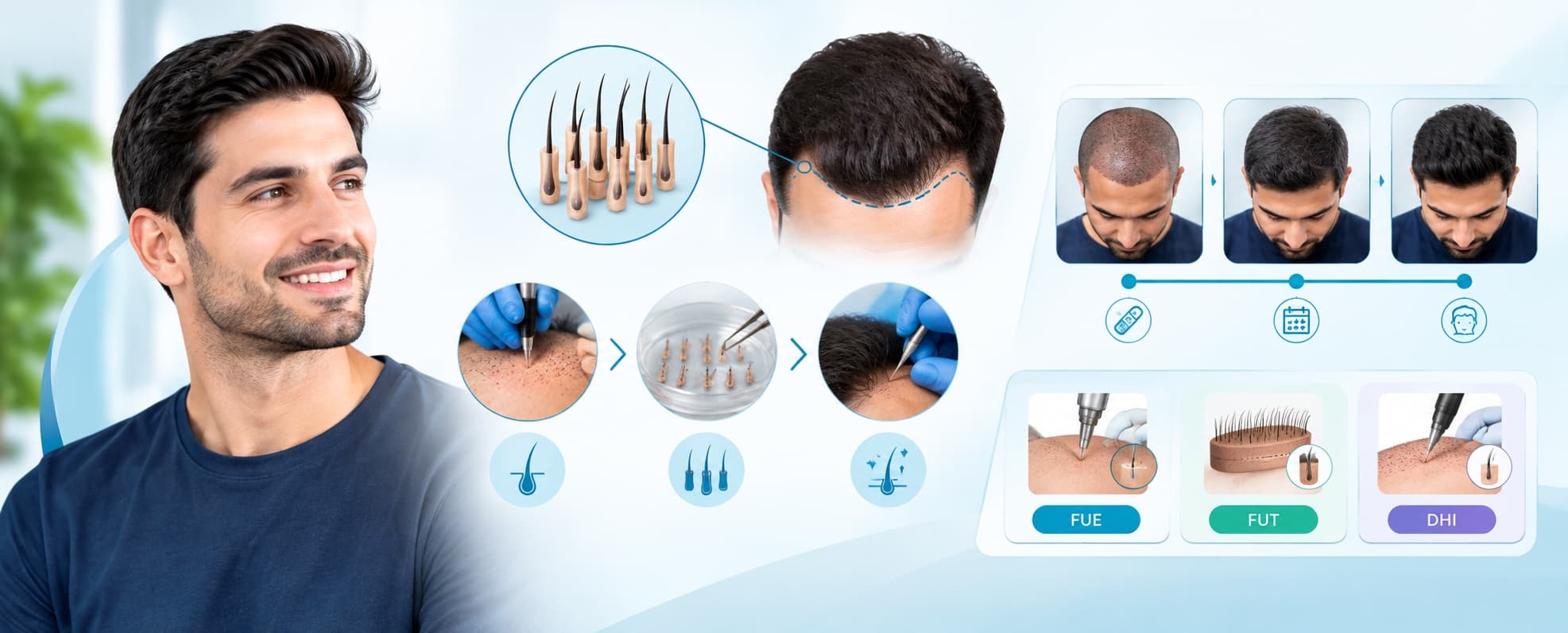 FUE Hair Transplant: Procedure, Grafts, Recovery & FUE vs FUT and DHI